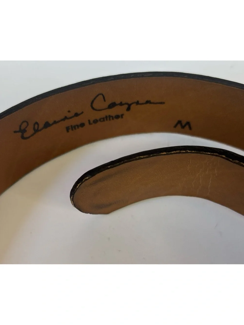 Vintage 1980’s Elaine Coyne Modernist Brass Onyx Black Leather Belt Size M
